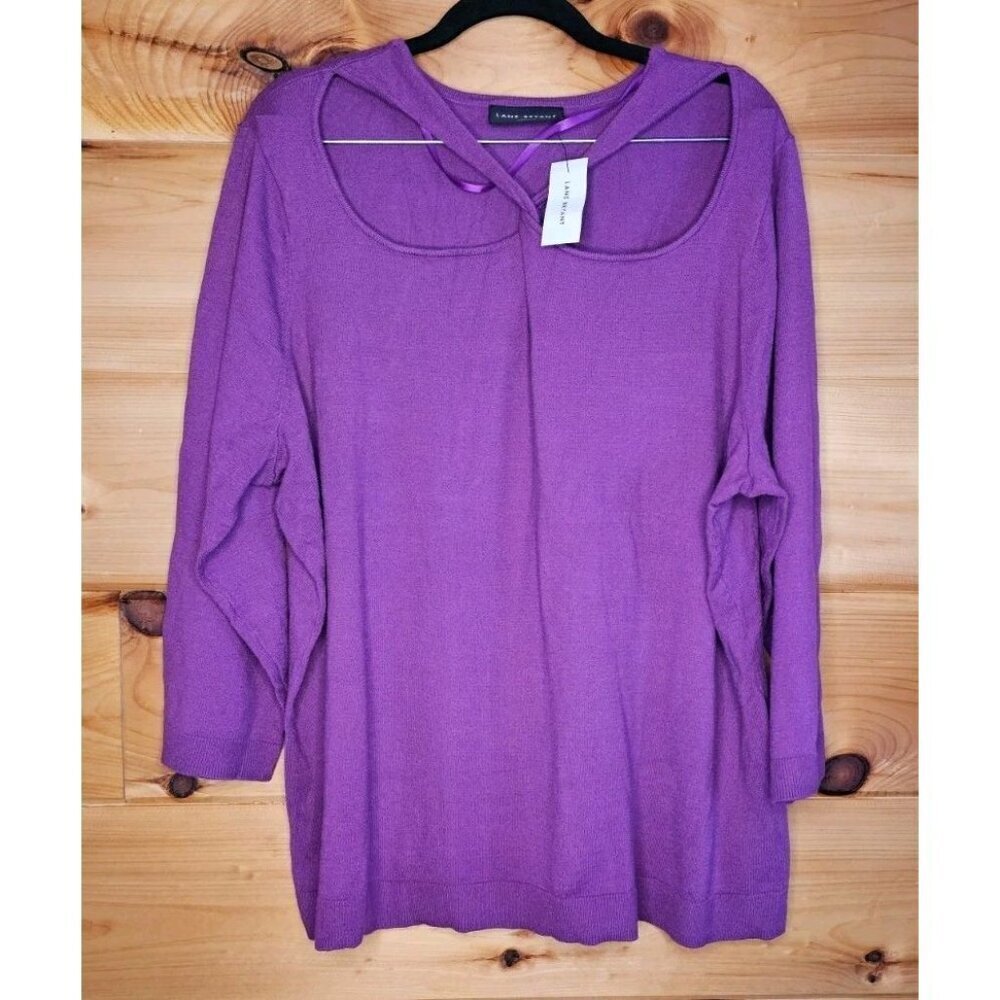 Lane Bryant Sweater Womens 26/28 Purple Crossover Neck 3/4 Sleeve Top